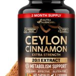 Ceylon Cinnamon Capsules - Extra Strength - Energy Heart & Metabolism Support for Men & Women - Pure Natural Cinnamon 20:1 Extract Supplement - GMO & Gluten Free - Lab Tested - 60 Capsules 2 Month