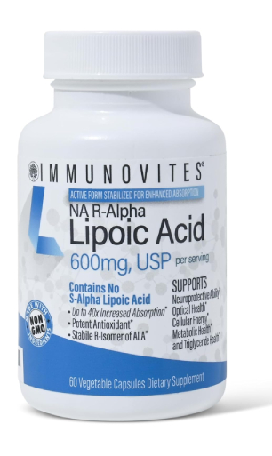 IMMUNOVITES Stabilized R-Alpha Lipoic Acid ((True)) 600mg per Serving [[High Potency & up to 40x Increased Absorption]] (Na R-ALA) (Na R-LA) (Na R-Lipoate) (1 Bottle)
