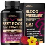 Beet Root 5-in-1 Complex Capsules - Healthy Blood Pressure Support Supplement** for Heart & Circulation Support - Olive Leaf, Hawthorn Berry & Hibiscus - for Men & Women - Lab Tested - 120 Capsules